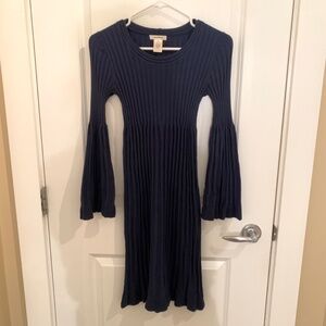 Max Studio Blue Ribbed Long Sleeve Sweater Dress Bell Sleeves Size XS
